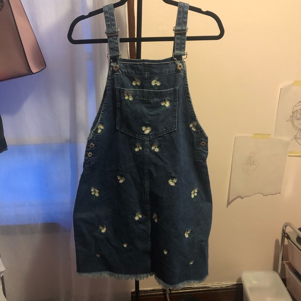 h&m floral denim overall dress